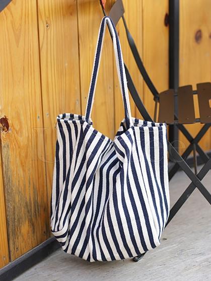 Simple Striped Canvas Shoulder Bag
