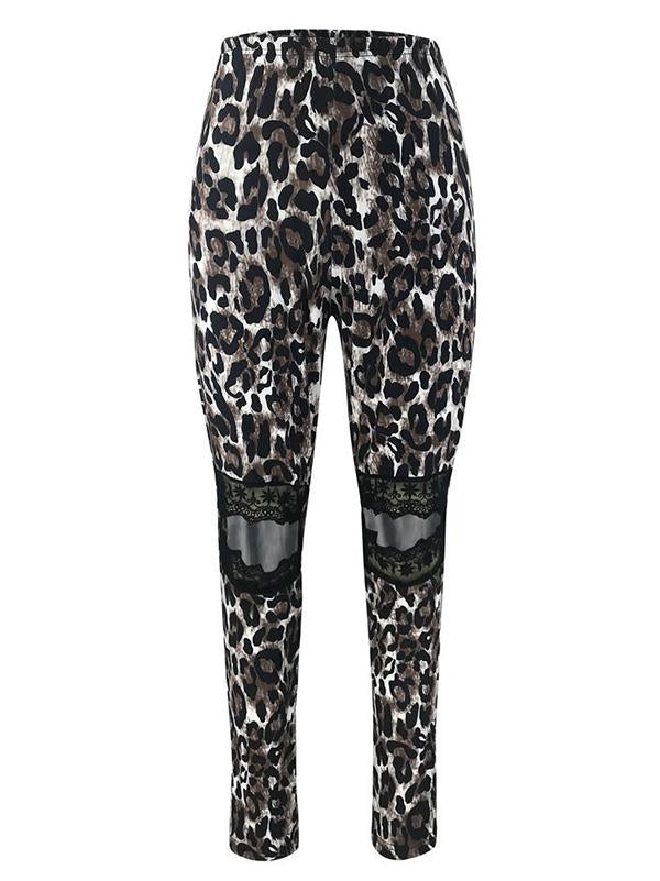 Fashion Leopard Lace Wrap Hole Pants