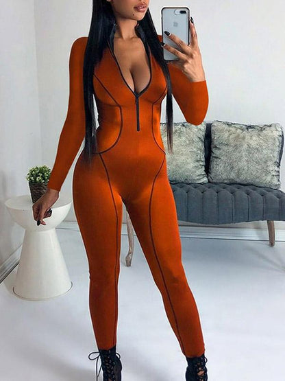 Solid High Waist Zipper Breathable Yoga&Gym Jumpsuits