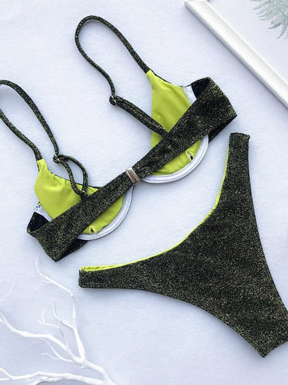 Balconette Lace-up Iridescent Bikini Set