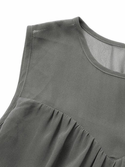 Gray Split-joint Ruffled Sleeveless Maxi Dress