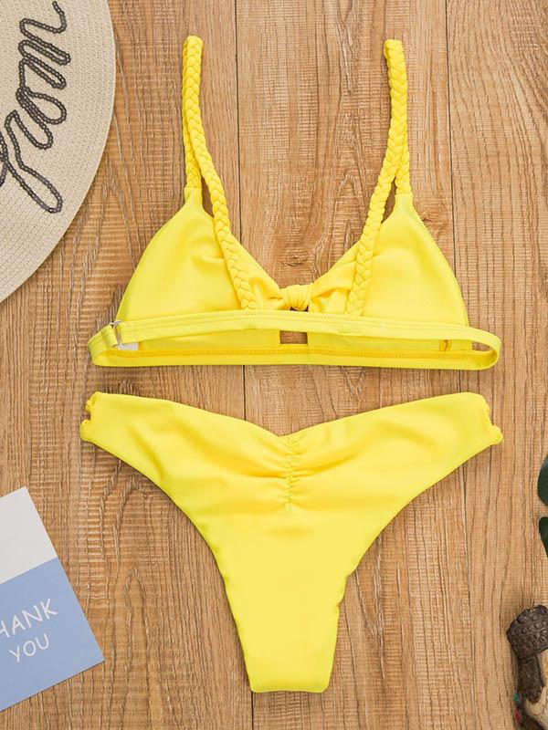 Knotted Bandage Hollow Split Bikini Swimsuit