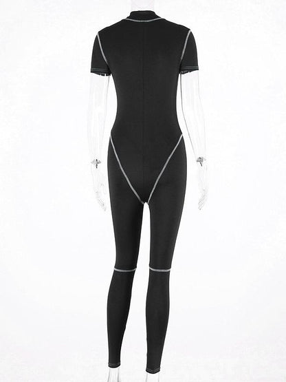 Contrast Trim Skinny Zipper Jumpsuits