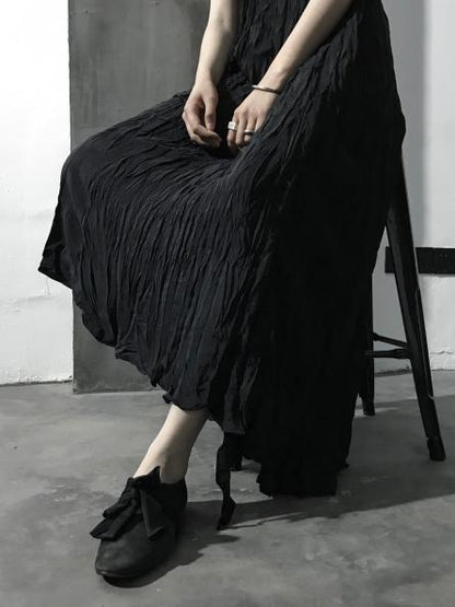 Simple Ruffled V-neck Sleeveless Long Dress