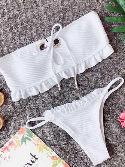 Falbala Lace-Up Bikinis Swimwear