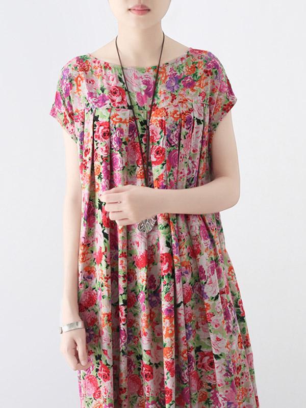 Original Floral Round-Neck Dress