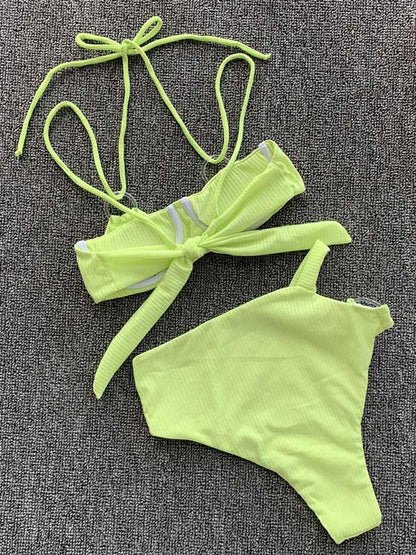 Solid Color Bandage Bikini Swimsuit