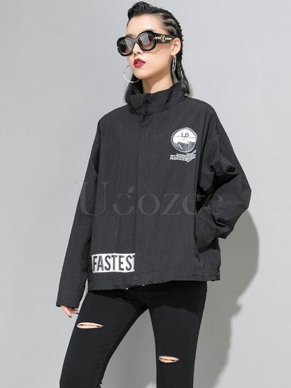 Boyfriend Style Floral Printed Zipper Jacket