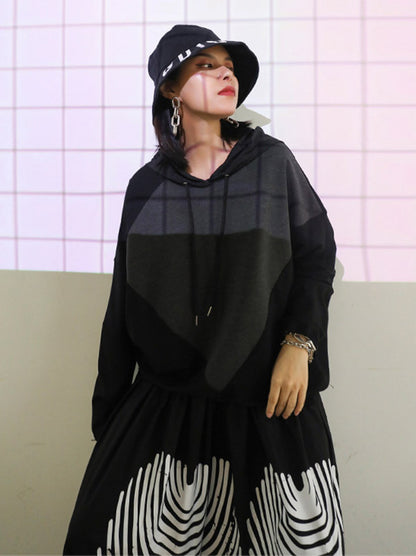 Casual Hooded Drawstring Split-Joint Hoodies&Sweatshirt Tops