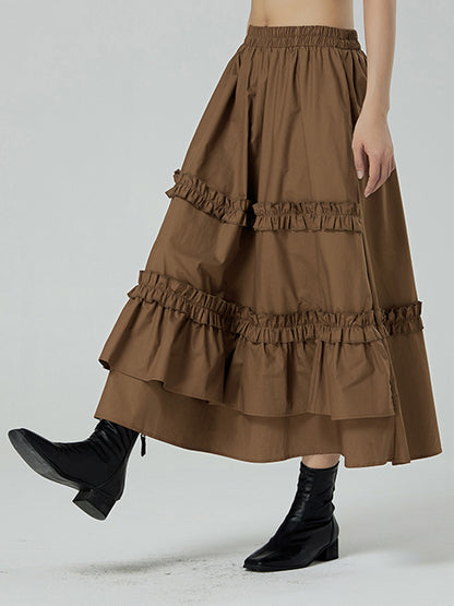 Casual Ruffled Loose Solid Color Skirts