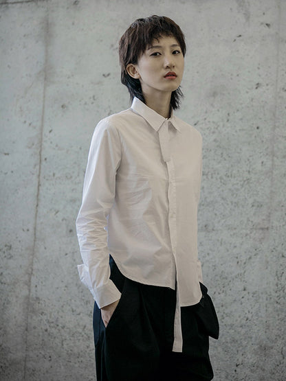 Urban Asymmetric Solid Color Buttoned Lapel Long Sleeves Blouse Tops