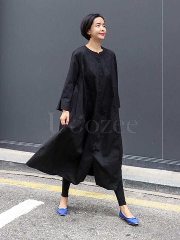 Loose A-line Long Shirt Dress