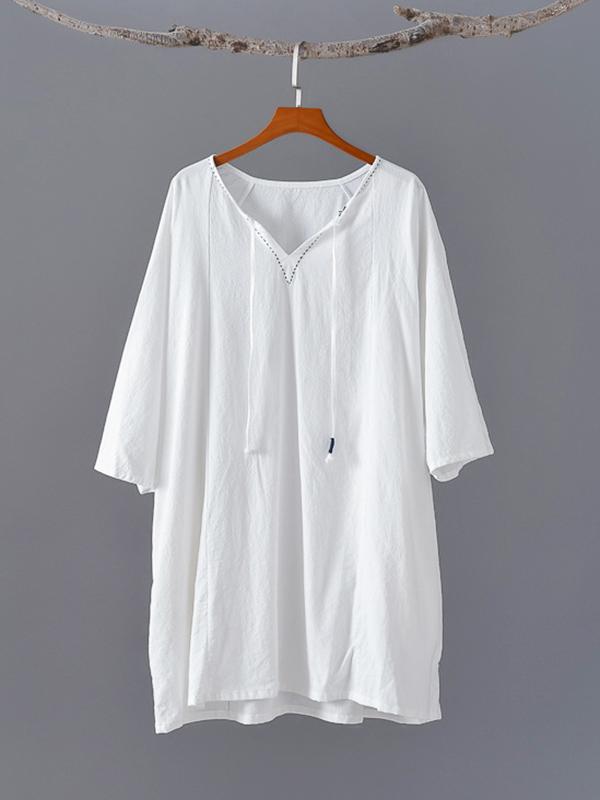 Simple Solid V-Neck T-Shirts Tops