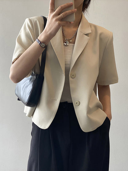 Urban Solid Color Notched Collar Short Sleeves Blazer