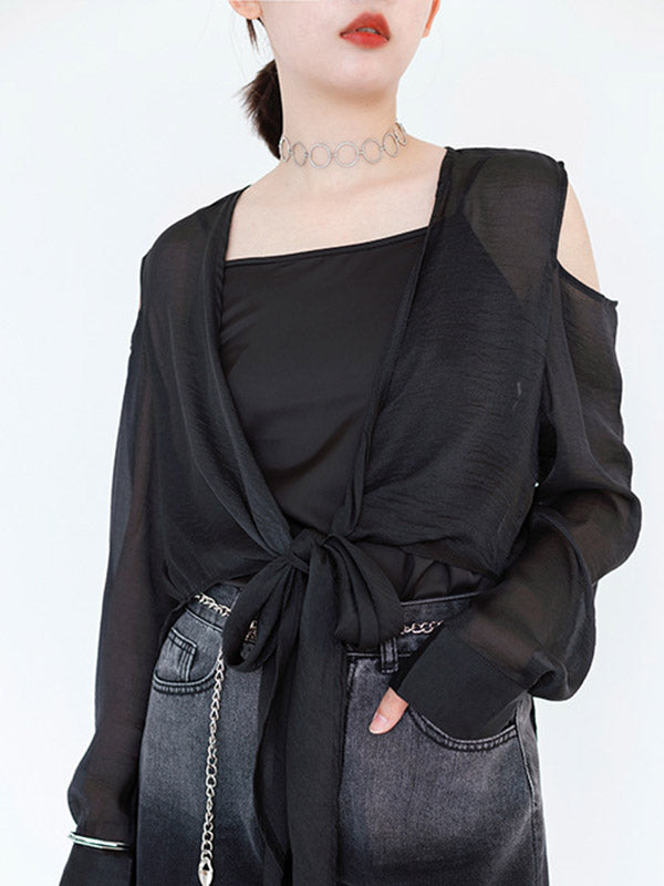 Casual Solid Color Cold Shoulder Long Sleeves Sun-Protection Outwear