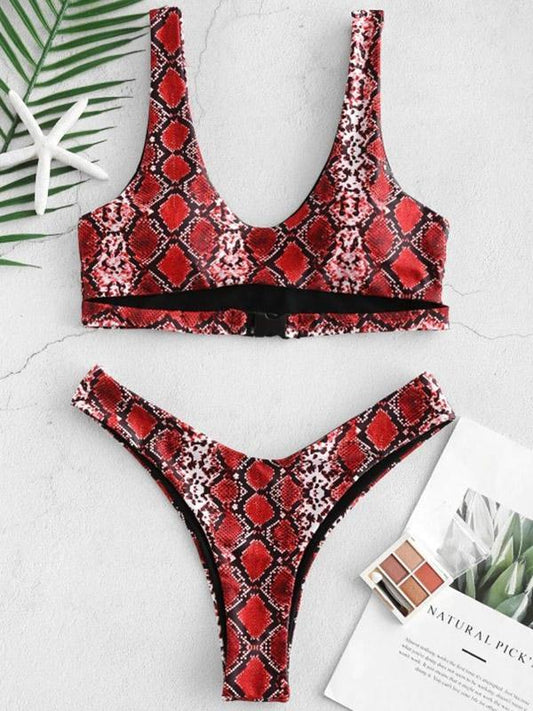 Snakeskin High Cut Bikinis Swimwear