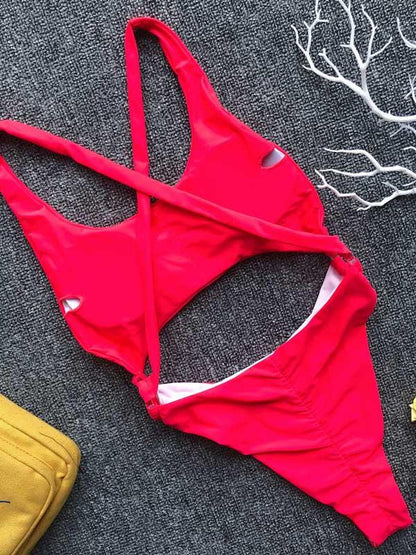 Backless Plain One-piece Swimsuit