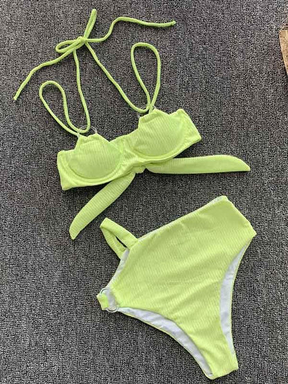 Solid Color Bandage Bikini Swimsuit