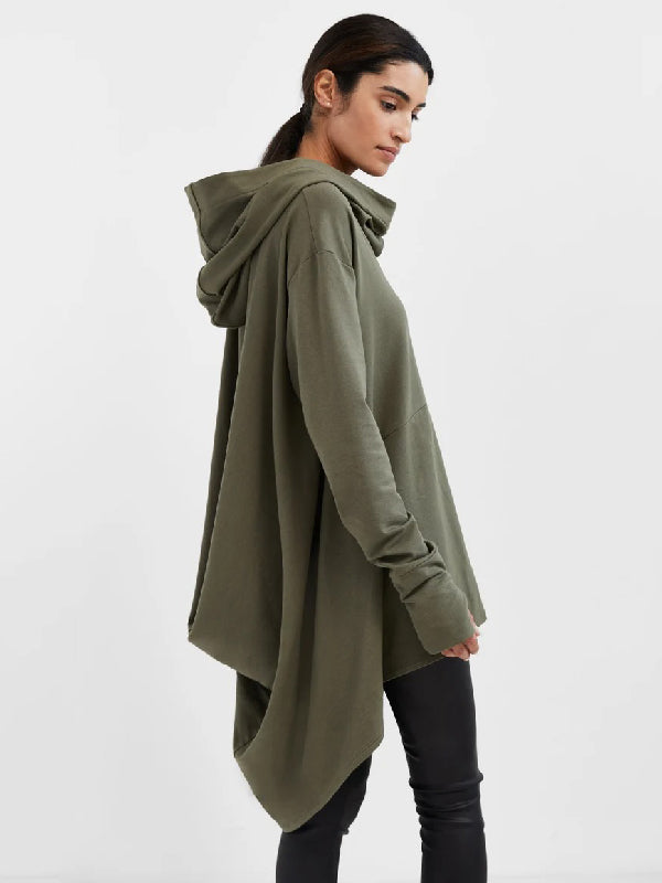 Simple Loose Solid Color High-Low Long Sleeves Hoodies