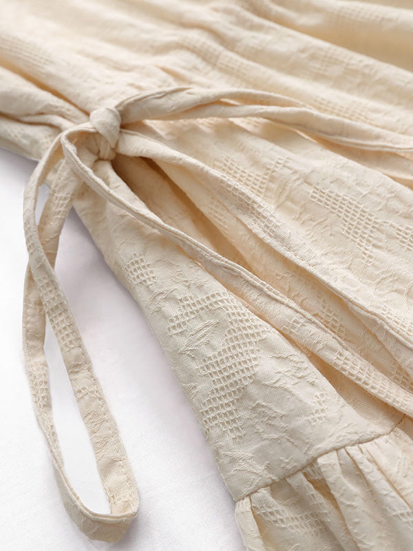 Urban Solid Color V-Neck Drawstring Short Sleeves Midi Dress