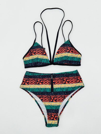 High Waist Striped Bikinis Swimwear