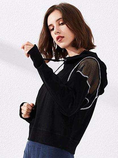 Mesh Solid Loose Hooded Yoga&Gym Tops