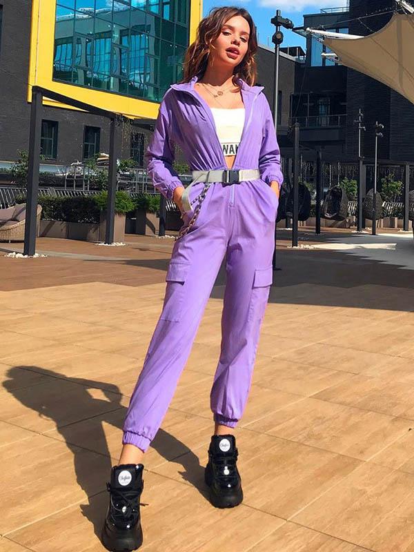 Zipper Belted Overall Jumpsuits