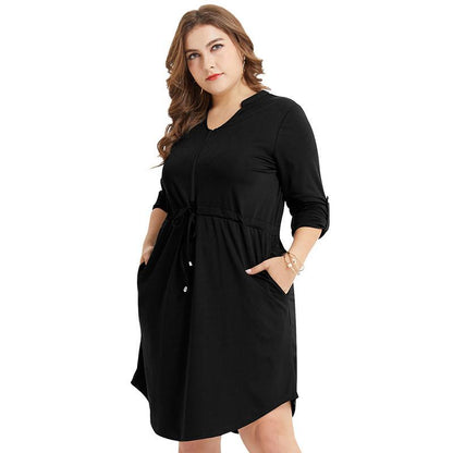 Plus Size Drawstring Solid Color Dress