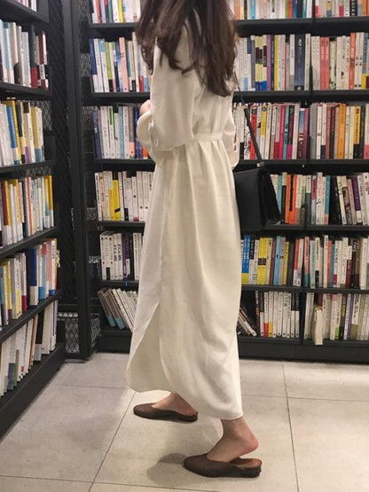SIMPLE LAPEL SPLIT-SIDE LONG SLEEVES LONG DRESS