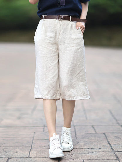 Casual Cotton Blend Solid Column Wide Leg Shorts