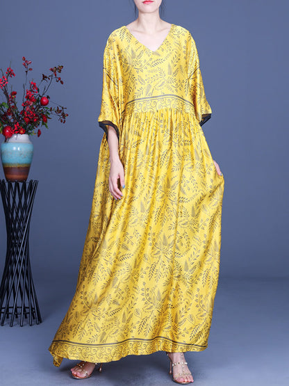 Original Floral V-Neck Half Sleeve Maxi Dress