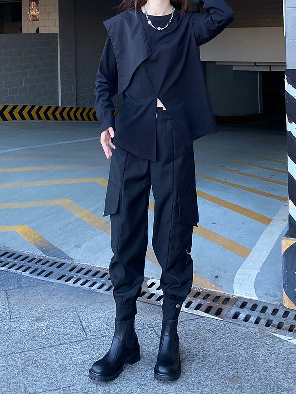 Original Split-Joint Split-Front Long Sleeves T-Shirt Top