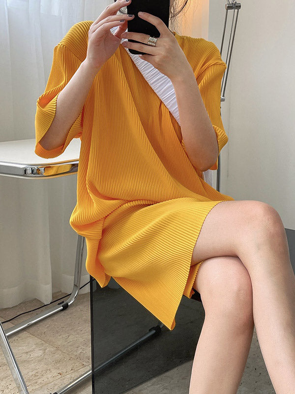 Simple Solid Color Plaited Short Sleeves T-Shirts