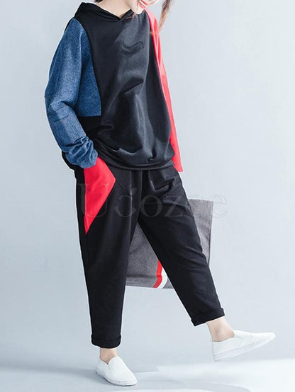 Loose Split-joint Hooded Sweatshirt&Pants Suits