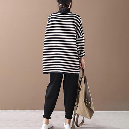 Buykud Classic Stripes Comfortable Casual Turtleneck Sweater