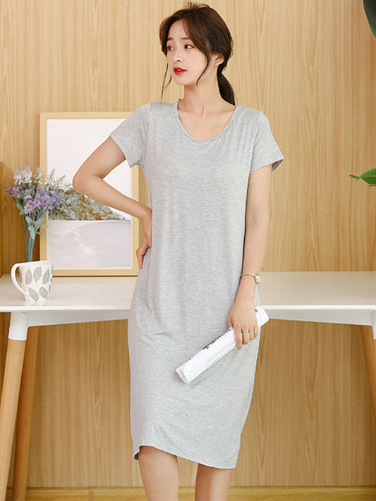 Comfortable 5 Colors Round-Neck Short Sleeves Pajama Dress