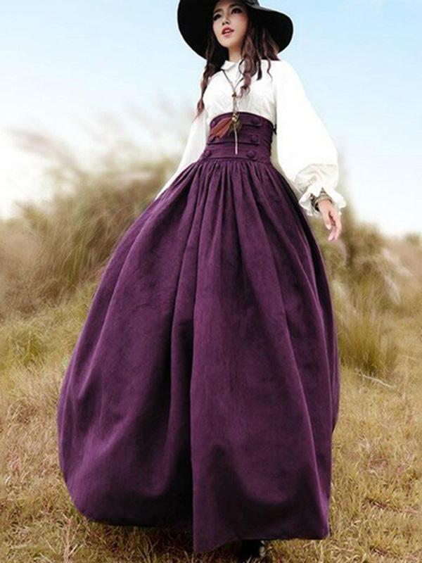 Plain High Waist Pleated Retro Skirt