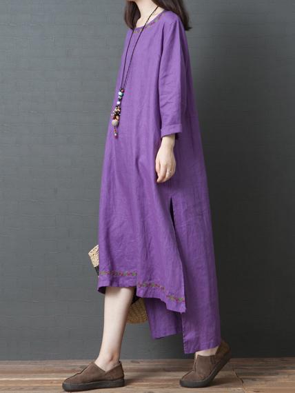 Solid Round-neck Loose Long Dress