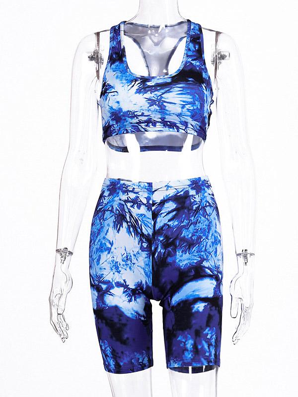 Tie-Dyed Elasticity Tank&Shorts Suits