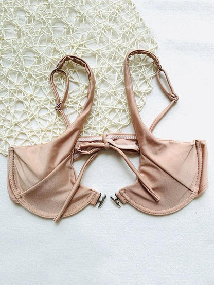 Solid Color Underwired Split Bikini Swimsuit