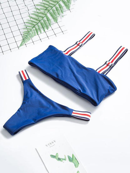 Striped Strap Bandeau Bikini Set