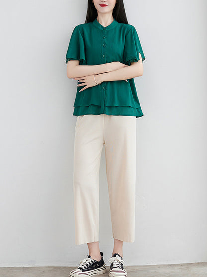 Original 14 Colors Falbala Lapel Blouse Tops