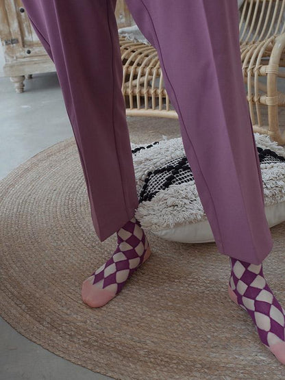 Colorful Cube Netting Split-Joint Tube Socks