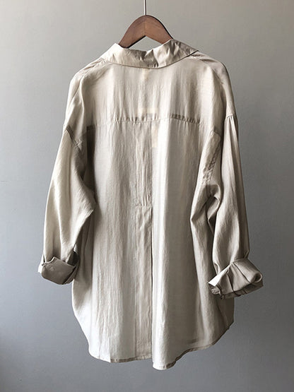 Casual Loose Solid Color Lapel Collar Long Sleeves Shirts