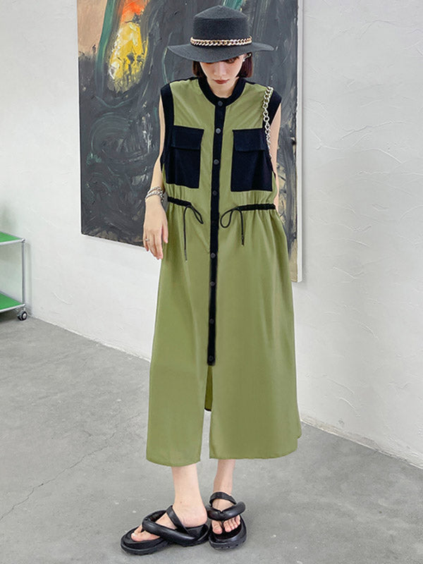 Original Sleeveless Drawstring H-Line Midi Dress