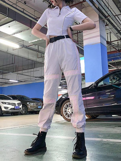 Belted Two Tone Casual Cargo Pants