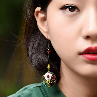 Buykud Fashion Retro Shell Flower Agate Earrings