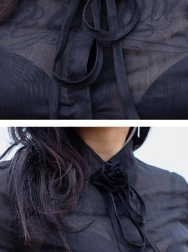See-through Bandage Solid Blouse Top