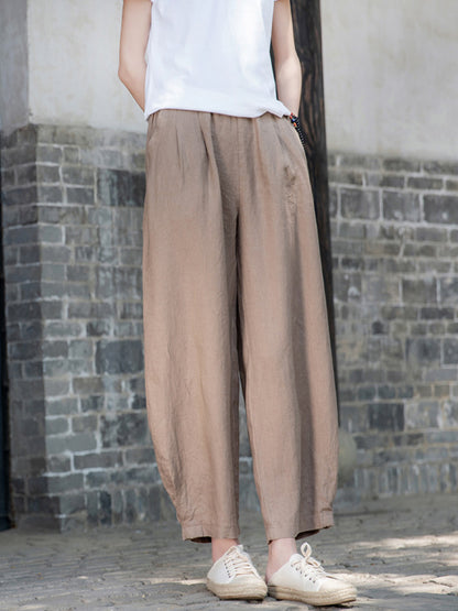 Casual Loose Solid Color High Waisted Cropped Pants