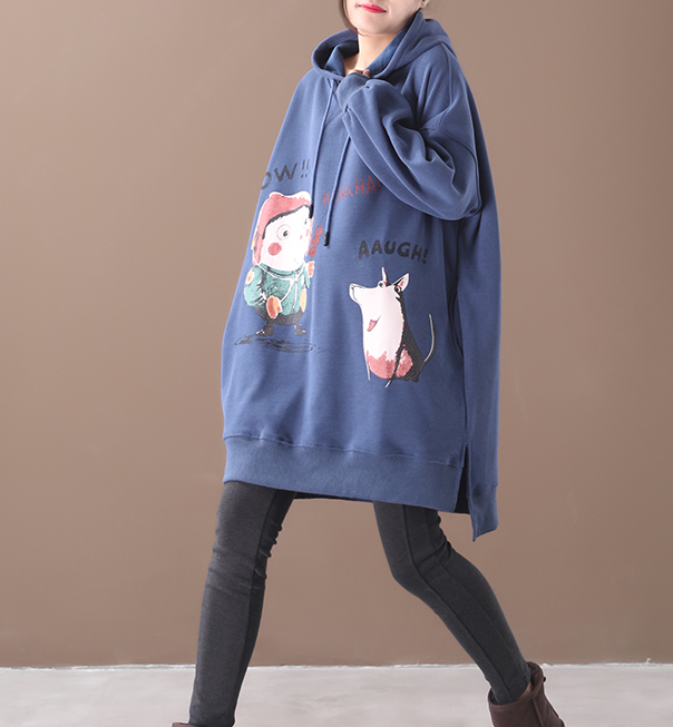 Cute Cartoon Print Long Warm Hoodie